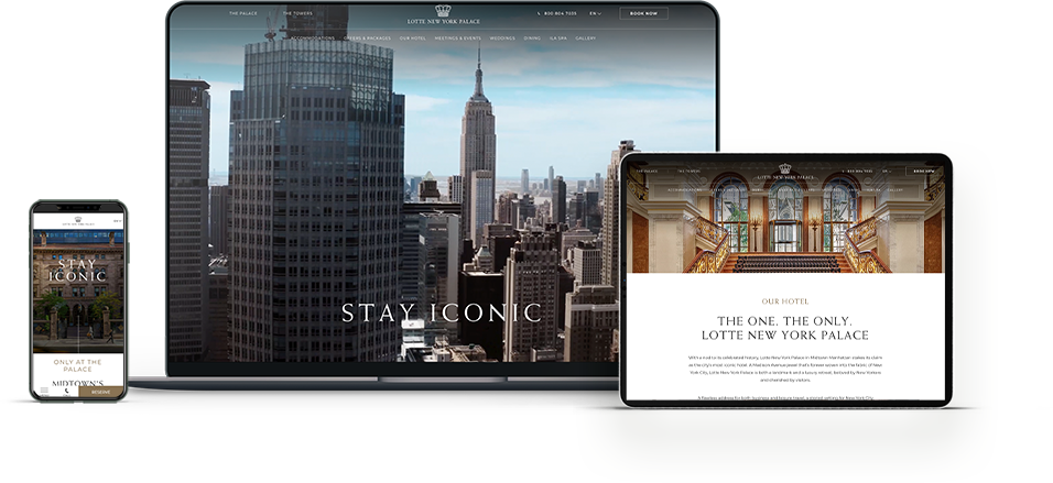 Floating ipad devices with hotel websites on screen